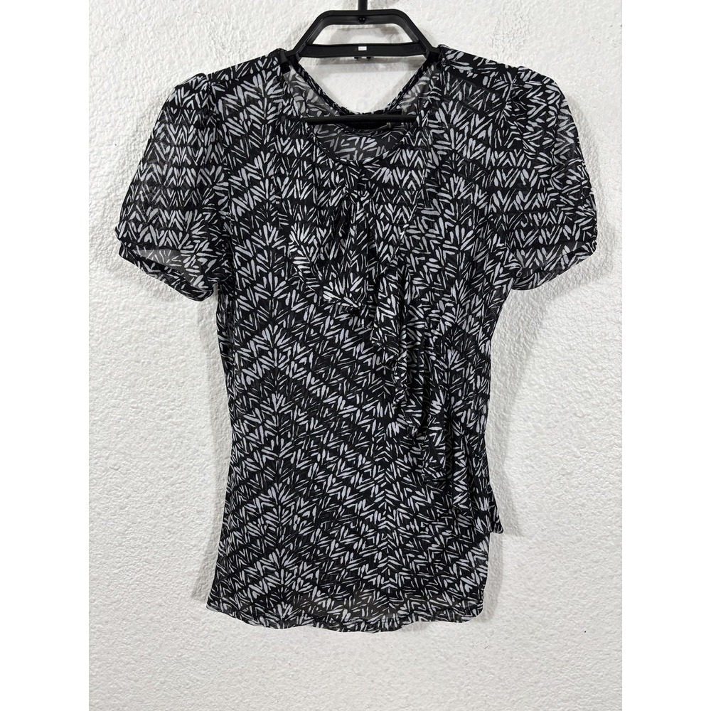 Vintage The Limited Blouse Womens XS Black Geometric Sheer Mesh Ruffle Y2K Top